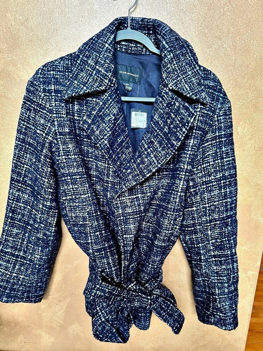 Club Monaco Textured Wrap Coat Navy Blue & White Size Small BRAND NEW W/ $379. T